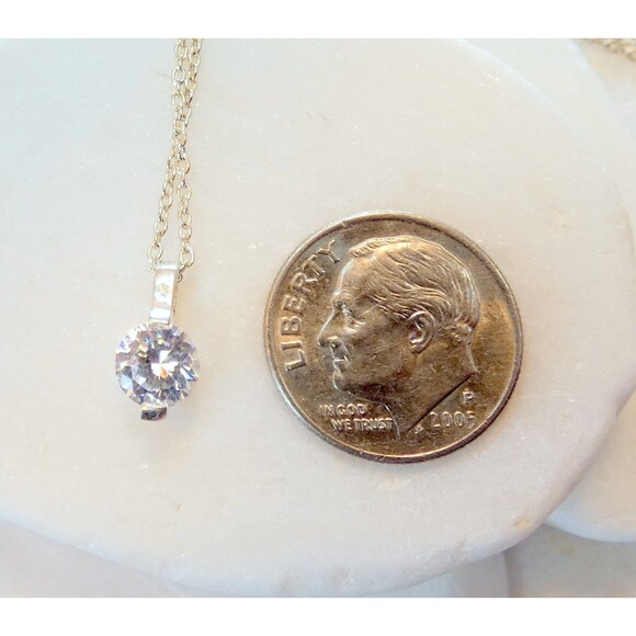 Round Cut 1Ct Diamonique Solitaire Sterling Silver Pendant Necklace VTG - Picture 3 of 7